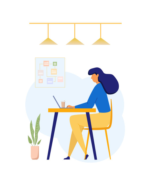 女性在桌子上使用电脑工作，在工作场所使用笔记本电脑。自由职业者的女人的概念。女学生学习图片下载