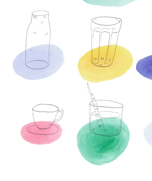 可爱可爱的极简主义夏季插图，各种各样的茶，咖啡杯，花瓶，花盆，杯子与树枝或多肉植物在水中。时髦的水彩圆珠笔，用于贺卡、咖啡店、菜单、商品、社交媒体、夏日派对邀请函图片下载