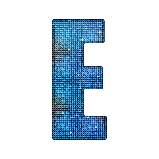 矢量蓝色闪光，亮片字母E。图片下载