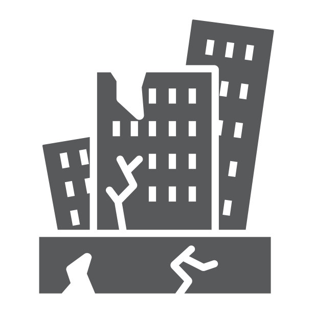 地震图标，灾害和破坏，房屋倒塌标志，矢量图形，白色背景上的固体模式。图片下载