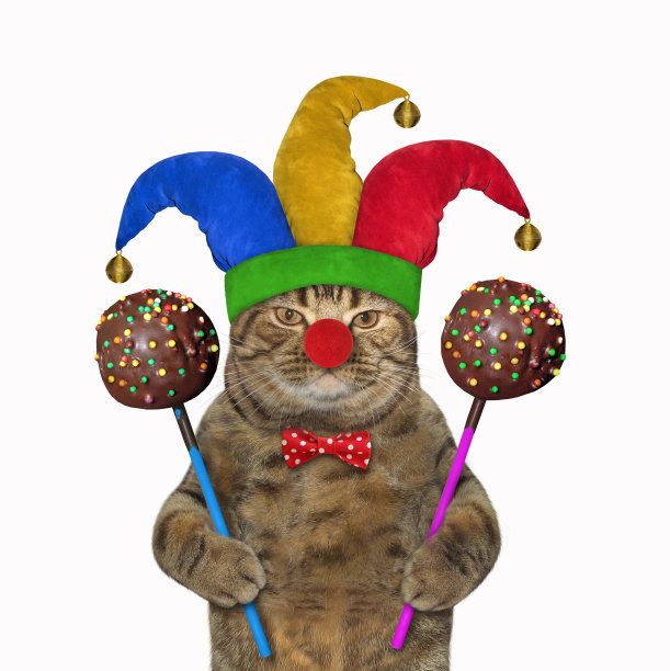 小丑猫和巧克力蛋糕棒棒糖图片下载