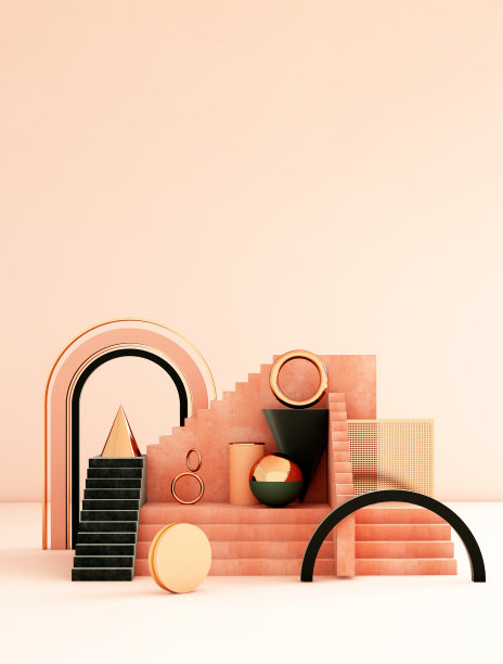 模拟几何抽象组成插图，3d渲染，3d插图图片下载