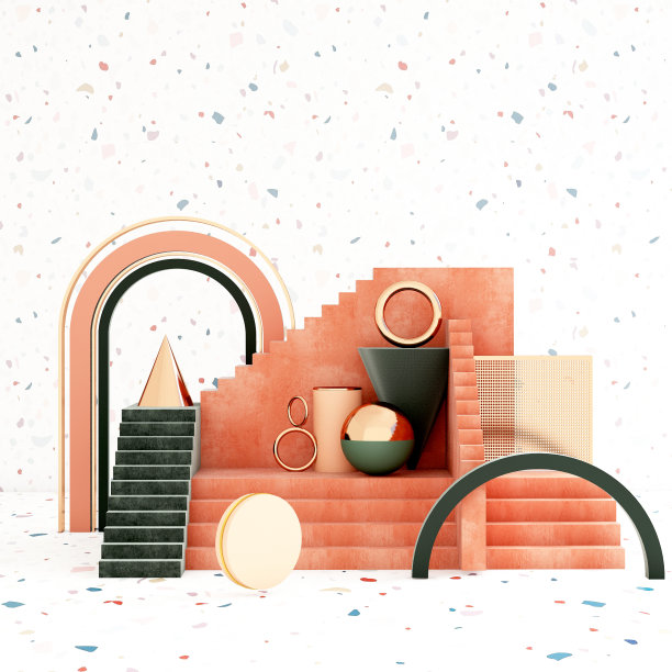 模拟几何抽象组成插图，3d渲染，3d插图图片下载