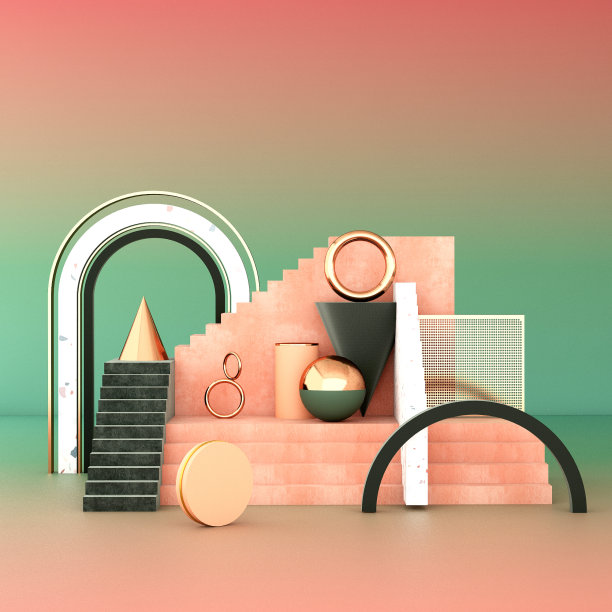 模拟几何抽象组成插图，3d渲染，3d插图图片下载