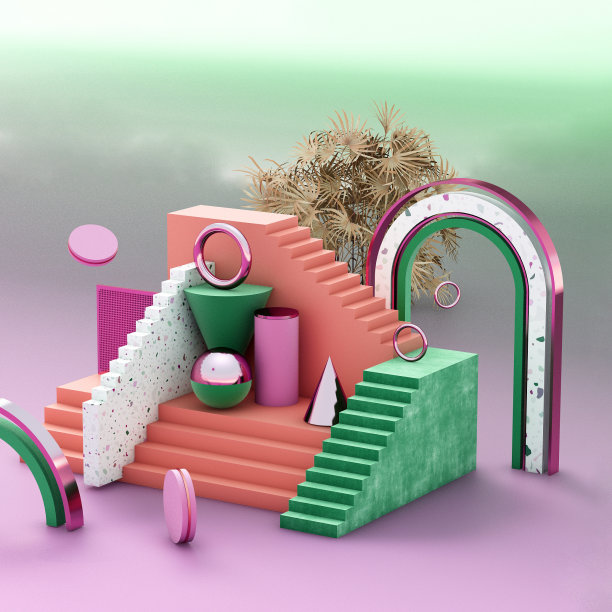 模拟几何抽象组成插图，3d渲染，3d插图图片下载