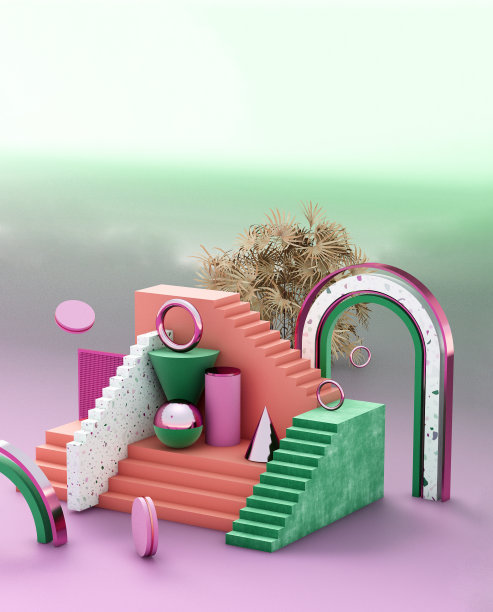 模拟几何抽象组成插图，3d渲染，3d插图图片下载