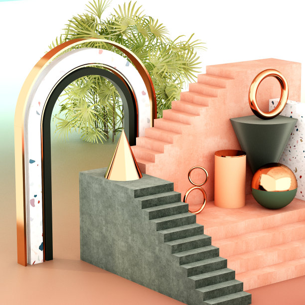 模拟几何抽象组成插图，3d渲染，3d插图图片下载