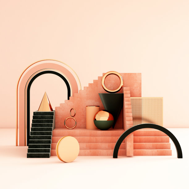 模拟几何抽象组成插图，3d渲染，3d插图图片下载