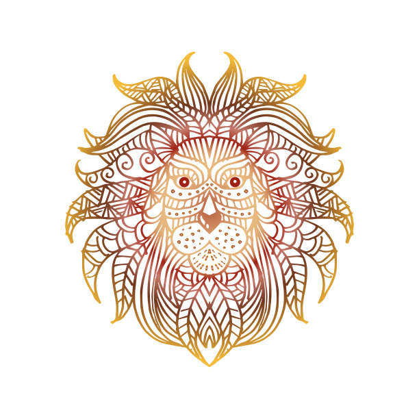 民族图案的狮头。手绘插图。图片下载