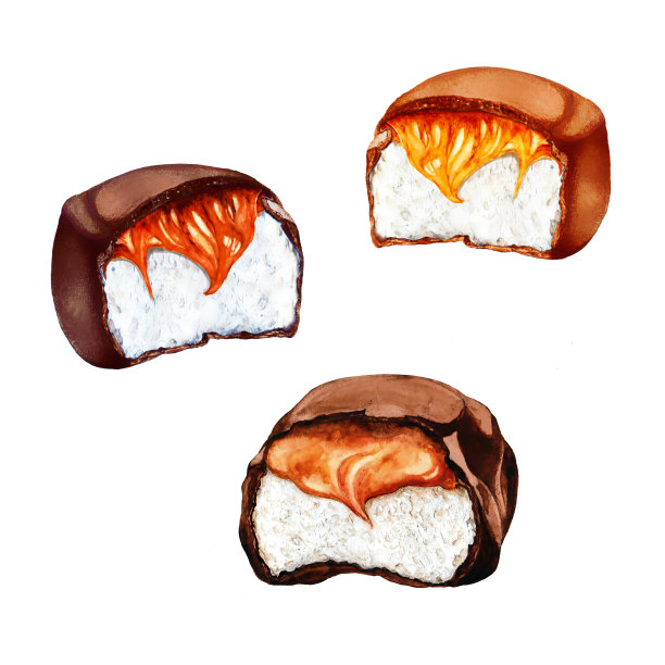 水彩隔离套巧克力棉花糖与焦糖图片下载