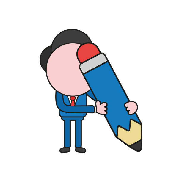 矢量插图的商人人物拿着铅笔。颜色和黑色轮廓。图片下载