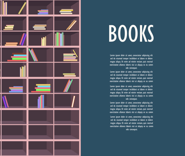 书店宣传海报与木制书架图片下载