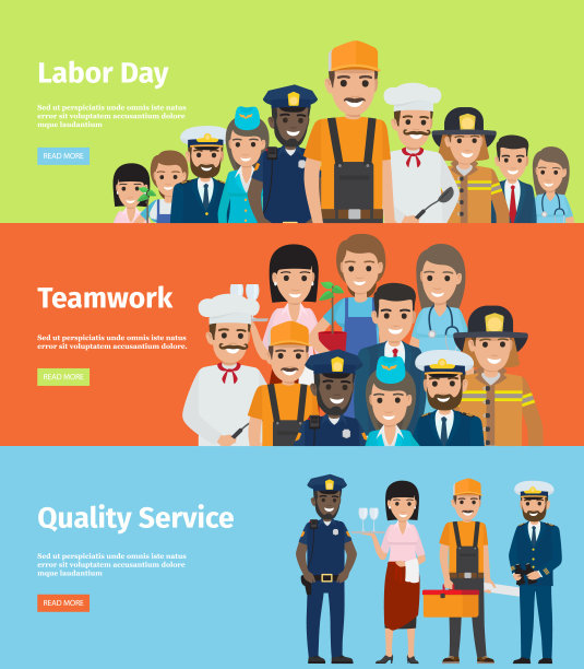 劳动节，团队合作和质量服务信息页图片下载