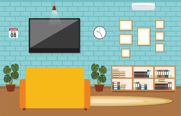 壁炉客厅家庭住宅室内家具矢量插图图片下载