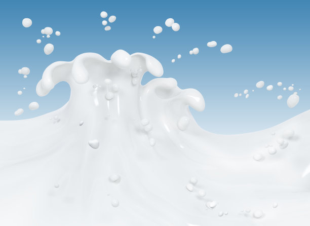 溅牛奶抽象的蓝色背景，3d渲染图片下载