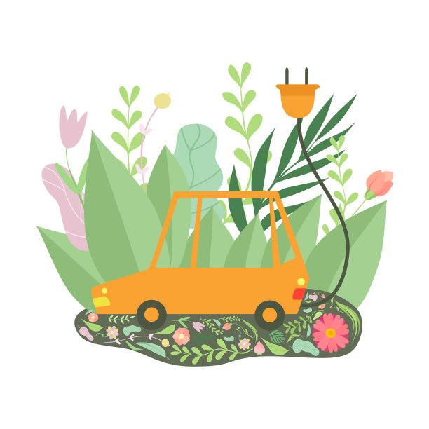 绿草如茵的环保电动车，环保，生态概念矢量插图图片下载