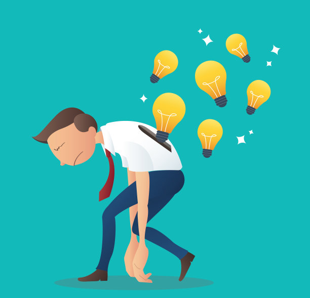 将灯泡插入商家背部，创意创意矢量插画的商业理念图片下载