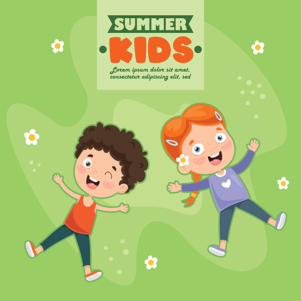 矢量插图的孩子躺在草地上图片下载