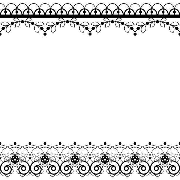 花边图案矢量贺卡或婚礼或生日聚会邀请，装饰性的重复设计与花和漩涡黑色图片下载