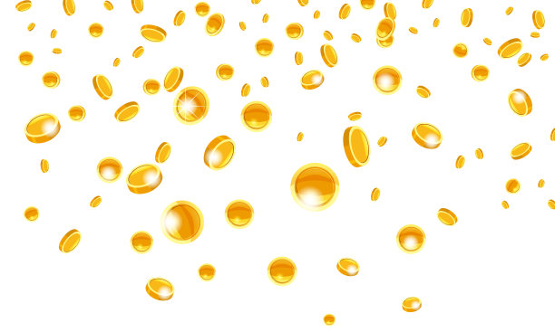 金币飞落，金币从天而降，金雨从天而降。在白色的背景上。头奖或成功的概念。矢量插图孤立图片下载