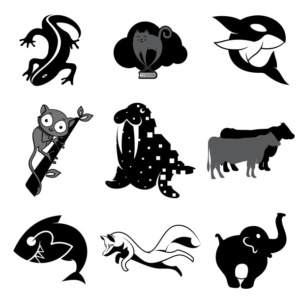 一组动物矢量图标符号的元素设计上的白色背景图片下载