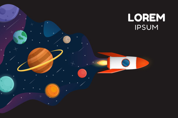 宇宙飞船与空间星系矢量在黑色背景或旗帜图形图片下载