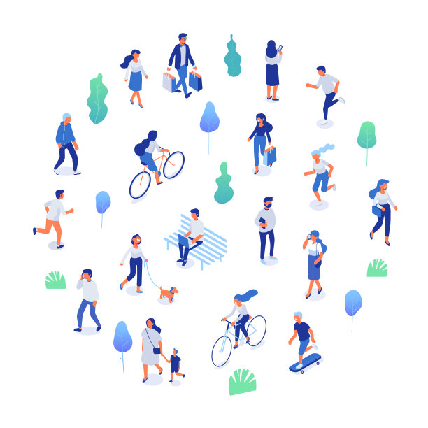 男性和女性在公园进行户外活动。不同异构体的人向量集孤立在白色上。图片下载