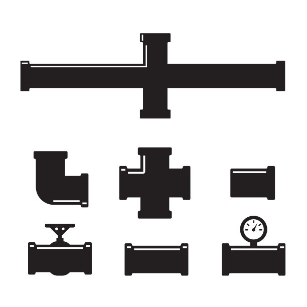 一套金属铜下水管道。铜管向量集图片下载