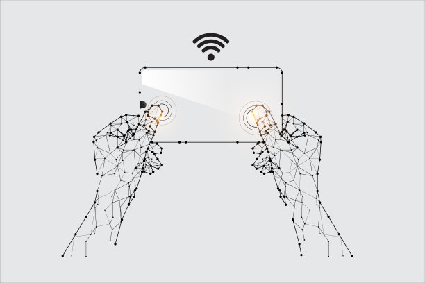 手持手机的几何线条粒子艺术图片下载