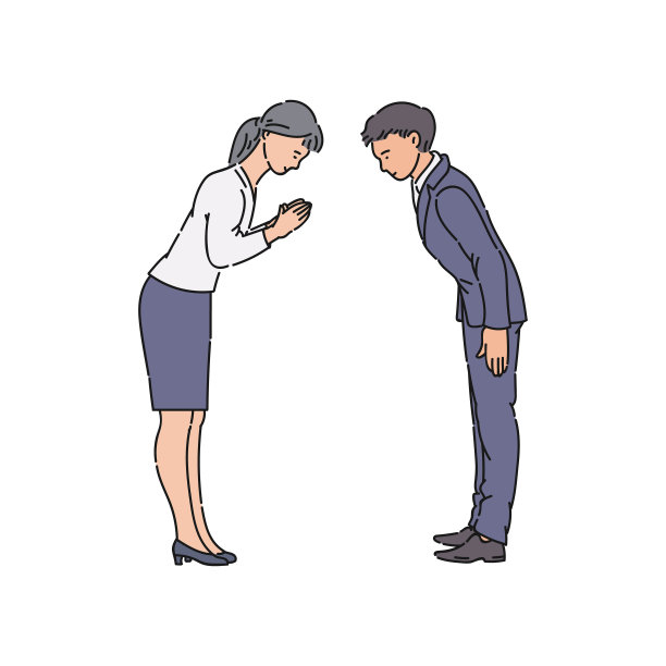 商务会议前两人互相鞠躬问候图片下载