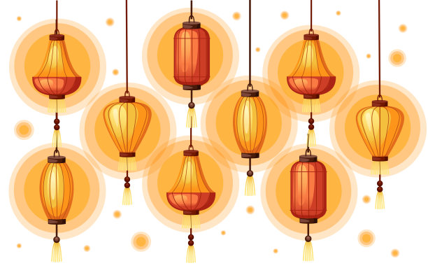 形状各异的中国灯笼。平面矢量插图上的白色背景。红色和橙色的经典亚洲灯笼。中国新年。广告传单或贺卡设计图片下载