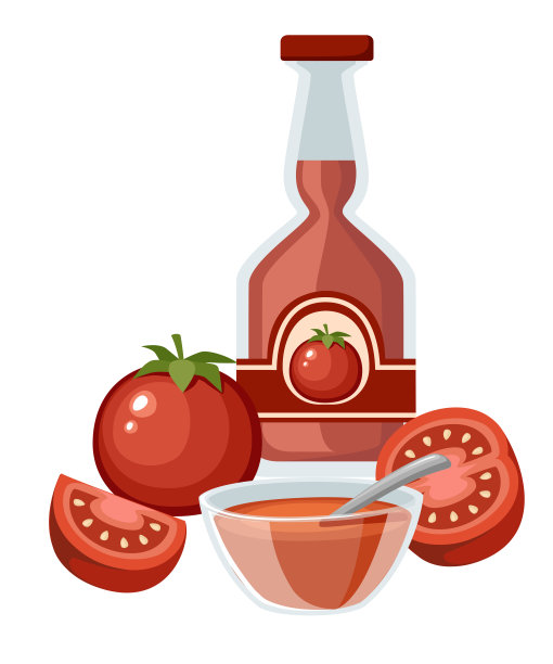 新鲜番茄和番茄酱。全切和半切多汁西红柿。平面矢量插图孤立在白色背景上。新鲜的红色蔬菜，素食，素食健康的有机食品图片下载