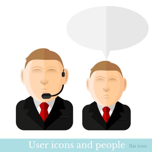 扁平的两个人肖像，黑色西装，麦克风和泡沫演讲图片下载