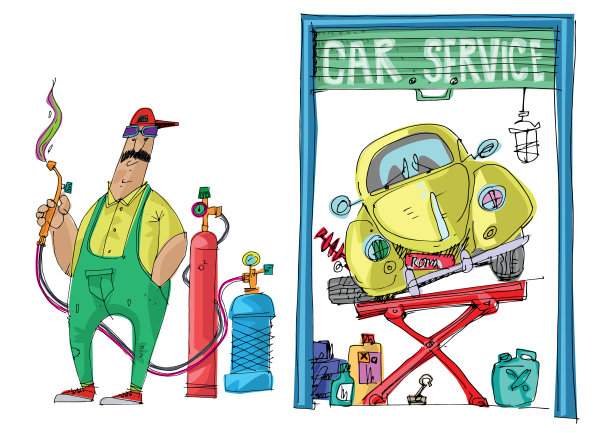 可爱的老式欧洲汽车服务图片下载