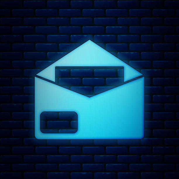 发光的霓虹灯信封图标孤立在砖墙背景上。电子邮件信息的字母符号。矢量图图片下载