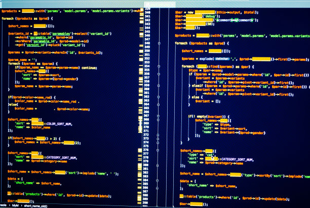 橙色的php代码行蓝色的背景，前视图图片下载