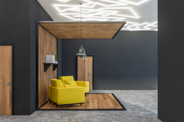 灰色办公室等候室的侧视图图片下载