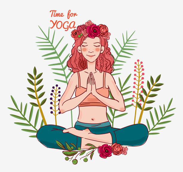 可爱的年轻女子练习瑜伽，坐在莲花的位置，手放在一起图片下载