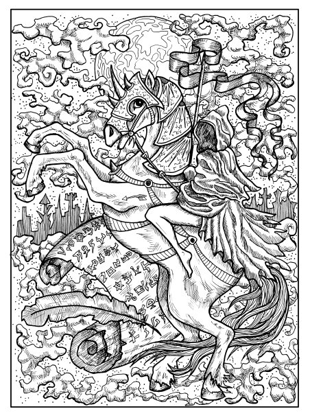 骑手。黑白神秘概念为莱诺芒神谕塔罗牌图片下载