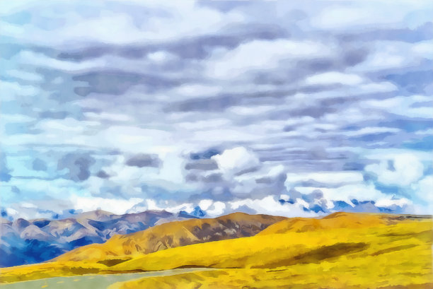 画水彩。山的风景。图片下载