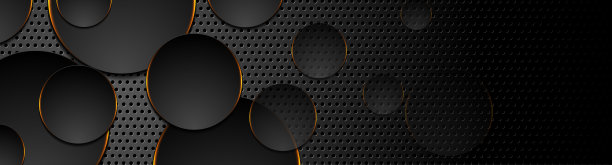 黑色技术圈与橙色发光霓虹灯穿孔背景图片下载