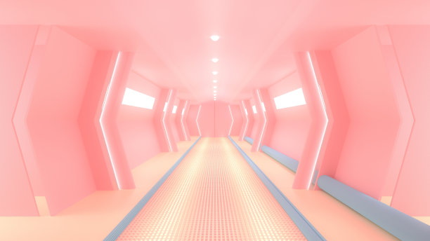 粉色宇宙飞船科幻走廊。图片下载