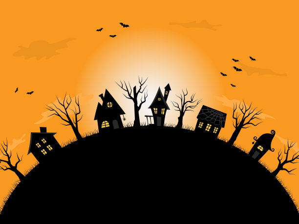 万圣节的背景。令人毛骨悚然的村庄图片下载