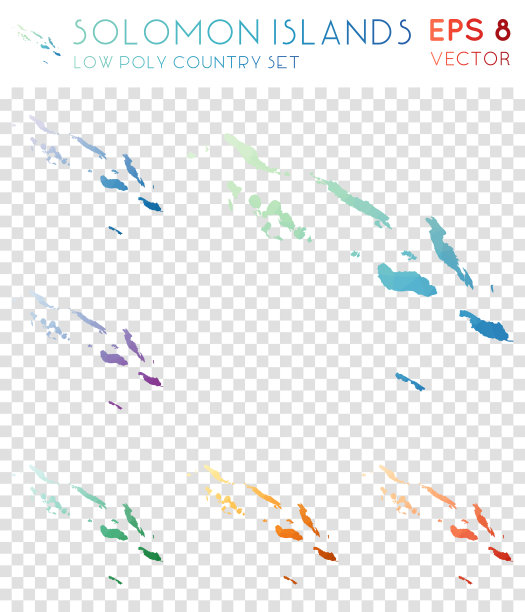 所罗门群岛几何多边形地图，马赛克风格的乡村收藏。图片下载