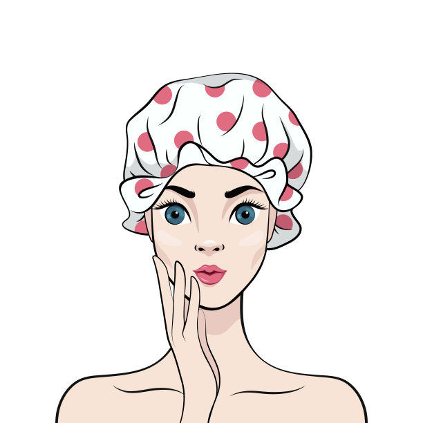 惊喜女孩在浴帽近距离。孤立的图像上的白色背景。矢量图图片下载