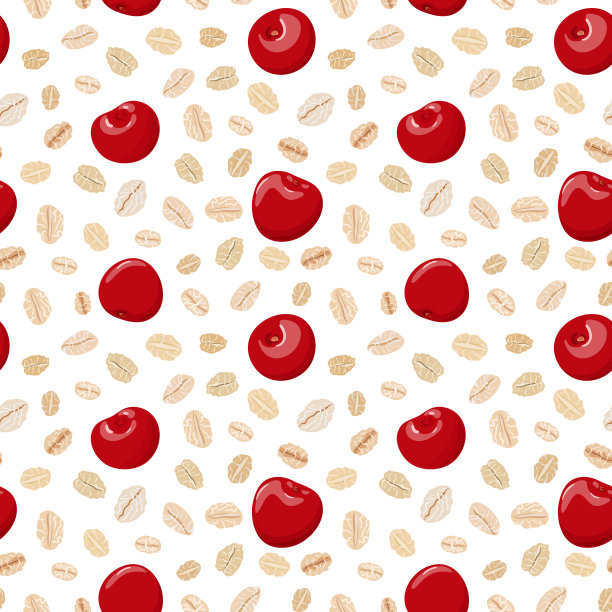 无缝模式与燕麦片和樱桃在白色。矢量手绘插图。图片下载