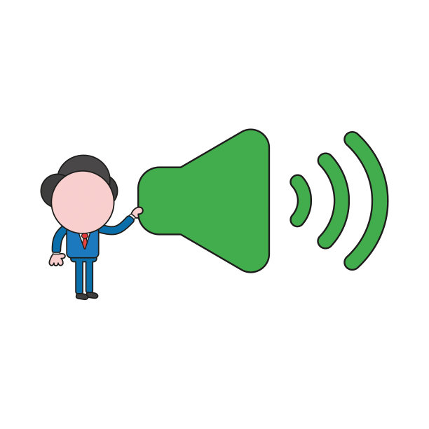 商人人物在符号上持有声音的矢量插图。颜色和黑色轮廓。图片下载