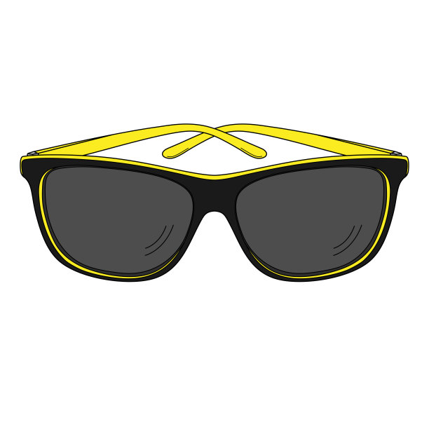 黑色和黄色的太阳镜。孤立在白色的。矢量插图轮廓。素材图片