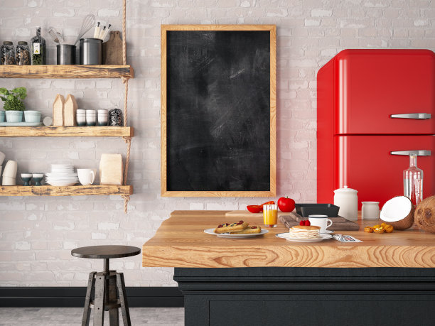 厨房柜台与食物和配料表。图片下载