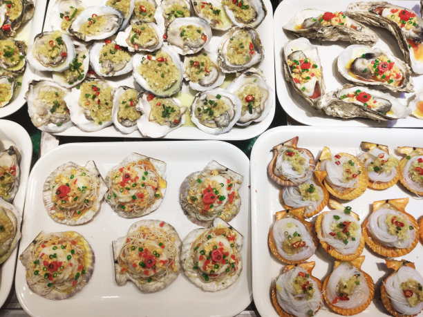 街头小吃亚洲传统海蛎、贻贝、贝类图片下载